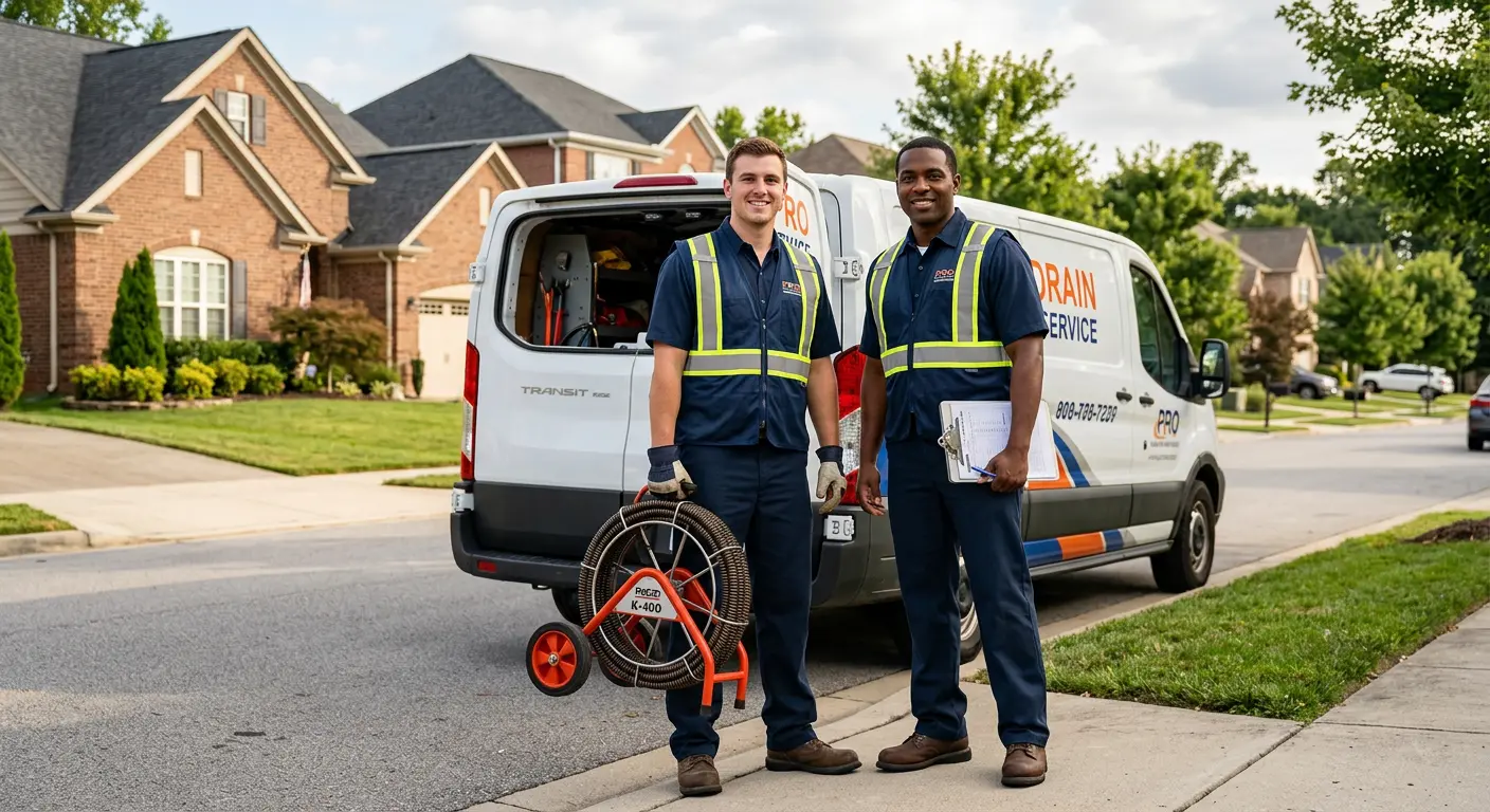Sewer and drain service team with equipment ready for work in Ellsworth